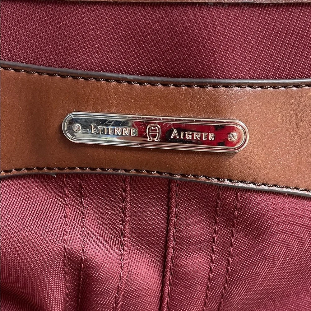 Etienne Aigner Wine and Brown Leather-Trim Shoulder Bag